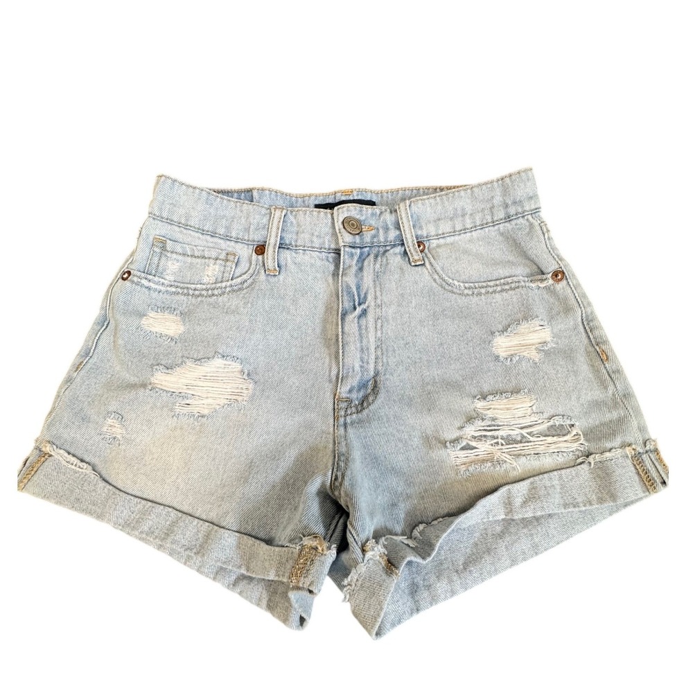 Aeropostale Womens High Waisted Distressed Denim Shorts Light Wash Size 6